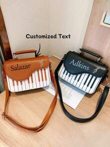 (Customized) 1pc Women Handbag With Customized Text Or Blessing Message, Shoulder & Crossbody Bag With Piano Pattern, Suitable As Gift For Family And Friends - Multicolor - View 8