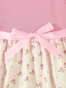 Girl's Sleeveless Floral Print Dress With Belt, Cute Outfit For Spring & Summer - Multicolor - View 5