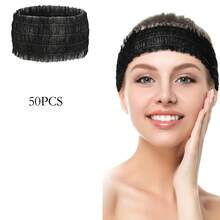 一次性 Spa 面部头带，柔软无纺布面部发带，弹力面部头巾，护肤美容师沙龙化妆桑拿单独包装，适合女性女孩，白色 - 彩色 - 查看 16