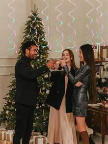 24pcs Iridescent Hanging Swirls Decorations Streamer Whirls Party Decoration Foil Swirl Ceiling Hanging Decoration, Dangling Whirls Wedding ,BabyShower Birthday Party Decorations, Mermaid Decoration - Multicolor - View 5