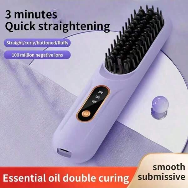 RAF Alisador de pelo, mini rizador de pelo inalámbrico, peine caliente secador alisador, aparatos para peinado, peine caliente alisador, capacidad de batería 4000mAh