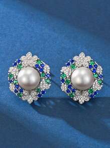 4 pièces Ensemble de bijoux en argent 925 avec perles et cubic zirconia, élégant et luxueux, comprenant un collier, une bague et des boucles d'oreilles. Convient pour le mariage (mariée/demoiselles d'honneur), l'anniversaire, les récompenses d'employés et le port quotidien