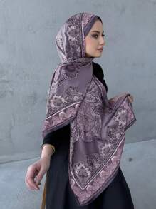 1 pièce Foulard hijab en mousseline imprimée, foulard élégant et luxueux de couleur rétro pour femme, accessoires hijab abaya, voile pour femme