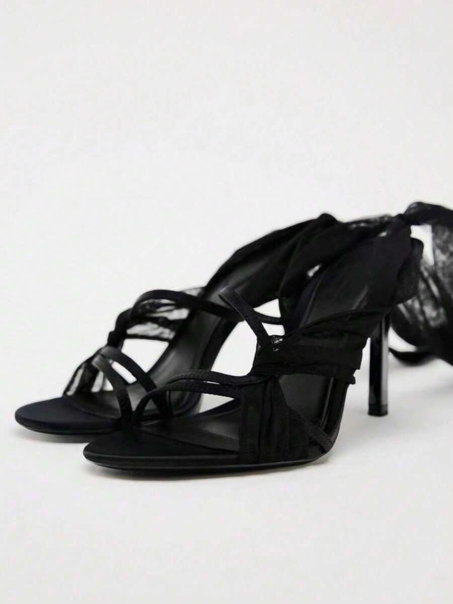 2025 New Elegant Lace-Up Fine High Heel Sandals, Open Toe French Style Ladies Shoes, Summer