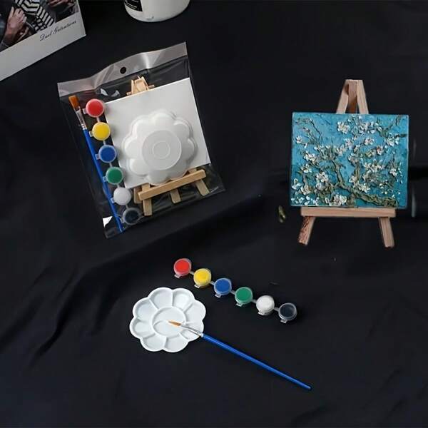 5 Stück/Set Mini DIY Graffiti 10*10 Kit, 6 Farben Acryl Farben Ölmalset mit Staffeleien und Palette - DIY Kunst und Handwerksset, geeignet zum Malen, inklusive Leinwände und Pinsel, ideales Geschenk für Halloween, Thanksgiving und Weihnachten