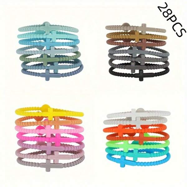 28PCS Jesus Bracelets - Cross Silicone Bracelets Are The Perfect Intimate Gift For Special Occasions, Holidays And Celebrations Of Anniversaries, Christmas, Thanksgiving, Birthdays