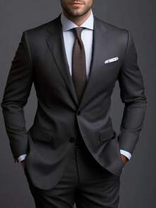 2pcs Men's Business Formal Suit Set, Suitable For Wedding, Graduation Season - Black - View 1