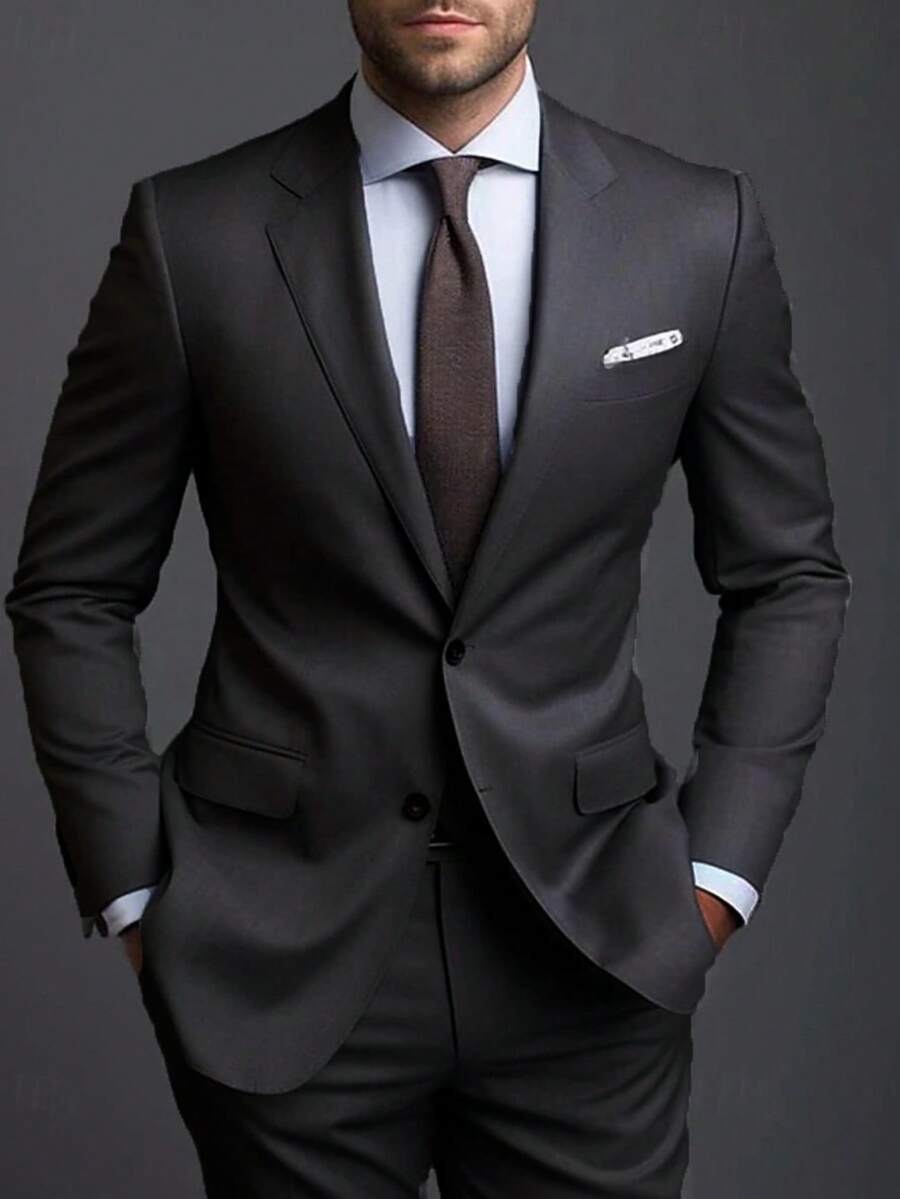 2pcs Men's Business Formal Suit Set, Suitable For Wedding, Graduation Season - Black - View 1