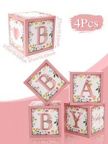 4pcs 27cm Babe Surprise Decoration Box, Including Green Leaves & Pink Flowers & Wooden Flower Box & Purple Butterfly Pattern, With B A B Y Letter Decoration, Baby Shower Decor Balloon Box, Gender Revealing Party Decoration Gift Box Photography Props Background Decoration Box, Birthday Decor Wedding Decor Home Decor Room Decor Background Decor Party Accessories, Birthday Gift Party Favor,Party Decor Photo Props - Baby Box - View 13