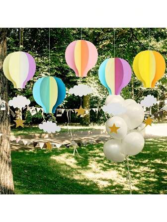 1/6pcs Colorful Hot Air Balloon Flower Decoration Hanging Three-Dimensional Hot Air Balloon Decoration Supplies Suitable For Bedroom Living Room Wedding Birthday Outdoor Party Decoration Props