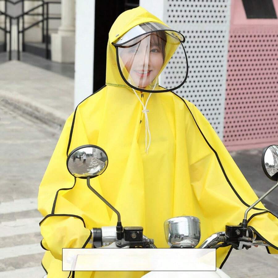 New Rain Jacket Pullover Hiking Motorcycle Riding Raincoat Double Brim Reflective Side Hand Cover Rainproof Plus Size - Double Brim Reflective Edge Lemon Yellow - View 1