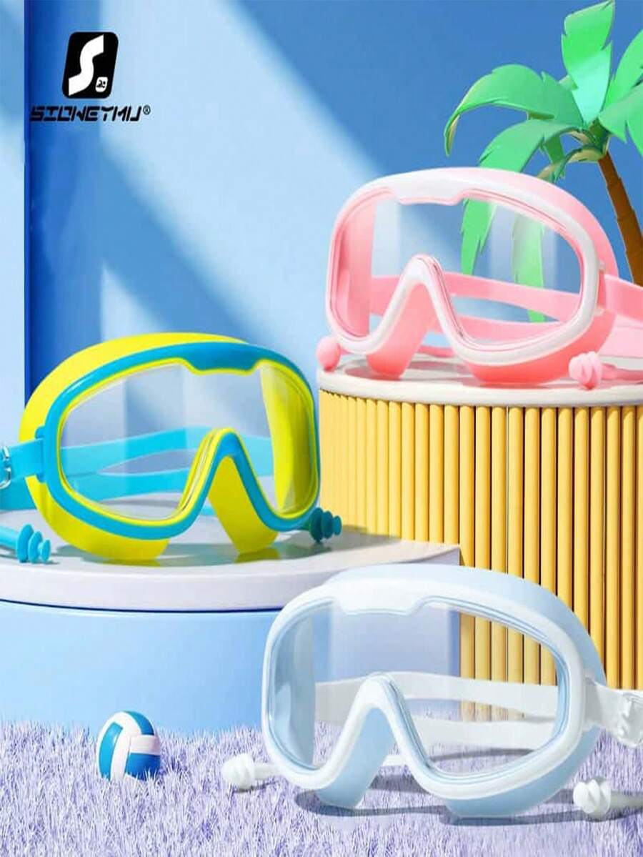 1 Set Waterproof Swimming Goggles With Ear Plugs