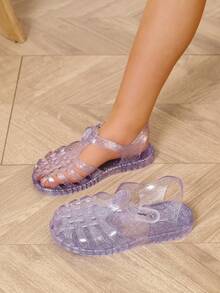 Big Kid Girls' Crystal Jelly Shoes Summer Children's Plastic Non-Slip Waterproof Beach Sandals - Purple - View 5