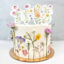 12/24/36 件野花生日派对装饰 - 花卉纸杯蛋糕装饰，盛开的淋浴蛋糕装饰，野花淋浴装饰，花卉生日纸杯蛋糕装饰，花园主题婚礼新娘送礼会用品，适合女性