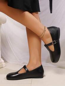 1 Pair Casual Flat Loafers For Teen Girls & Girl, Fashion Simple British Style School Uniform Shoes, Suitable For All Seasons - Black - View 4