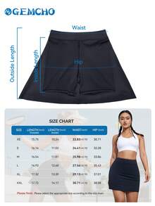 GEMCHO 女士运动裙，内置短裤，适合户外日常活动，纯色裙裤款式 - 灰色 - 查看 5