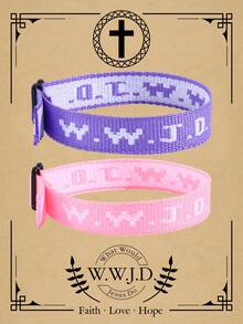 2条 Wwjd 字母提花针织手链，耶稣会怎么做？手绳保护祈祷手链，励志基督教饰品，适合青少年男孩女孩佩戴。