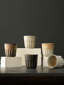 1件240毫升极简复古陶瓷咖啡杯创意手冲咖啡杯粗犷质感拿铁艺术杯家用早餐牛奶杯办公室下午茶杯