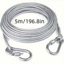 1 pièce Corde à linge en acier inoxydable de 196 pouces (environ 5 mètres) avec revêtement PVC imperméable. Idéale pour le linge d'intérieur/extérieur, le camping, la salle de bain et la chambre étudiante. Avec boucle antidérapante et crochet coulissant lisse. Accessoires de lessive, cintres