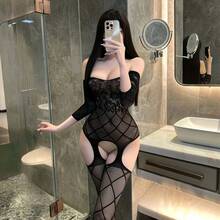 情趣内衣开裆镂空连体网袜无需脱诱惑网衣透明丝袜 - 黑色 - 查看 6