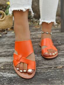 Women's Handmade Comfortable Soft Fashionable Casual Slippers, Slip Resistant Flat Toe-Open House Slippers