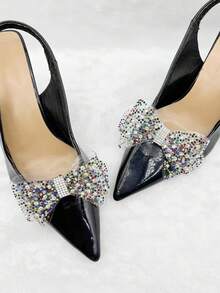 2件/套装饰性水钻鞋夹，双层彩色水晶透明膜带金属夹，适用于服装、帽子、包包装饰 - 彩色 - 查看 4