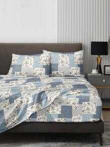 4 pièces/Set Ensemble de draps à motif de fleurs à feuilles de paisley bleu. Ensemble de literie microfibre doux et facile d'entretien (1 pièce drap plat + 1 pièce drap-housse + 2 taies d'oreiller). Tailles disponibles : grand lit, lit queen, lit double, lit jumeau. Taies d'oreiller avec poches profondes jusqu'à 30 cm. Doux, respirant et sans froissage, pour un meilleur sommeil. Style d'hôtel de luxe. Idéal comme cadeau pour maman, papa, ami, chambre d'étudiant.