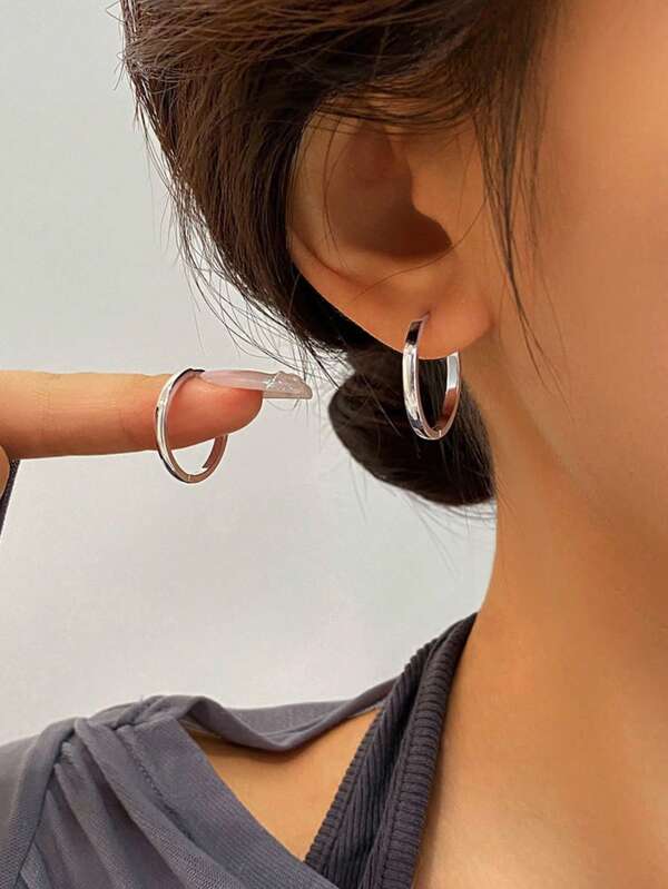 1pc Simple Round Plain Hoop Earrings, Minimalist Design