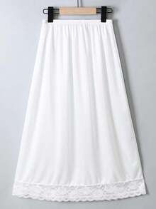 Lace Trim Half Slip Dress Underskirt, Mid-Length Anti-Exposure Underskirt - White - View 9