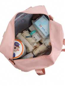Solid-Color Nylon Luggage Bag. Large Capacity For Overnight Trips During Holidays. Handheld Zipper Bag. Suitable As A Gym, Sports And Yoga Bag. Multi-Functional With Independent Shoe Compartment. Dry-Wet Separation Bag For Storage. Ideal For Going On Vacation, Skiing, Exercising, Students Returning To School, And As A Hospital Bag For Packing Personal Items. Portable Shoulder Bag. - Baby Pink - View 5