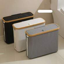 Foldable Paper Towel Storage Basket, Bamboo Woven Basket For Clothes, Toys, Paper Towels, Multipurpose Storage Bin, Home Organizer For Bedroom, Student Dorm - Beige - View 2