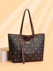 Women's Commuter Tote Bag, Fashionable Casual Versatile Shoulder Bag With Large Capacity For Middle-Aged Mothers - Brown - View 2