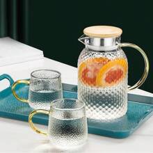 1pc Wholesale Glass Water Pitcher With Rice Pattern, Large Capacity Cold Water Jug, Heat-Resistant Tea Cup Set For Home Use