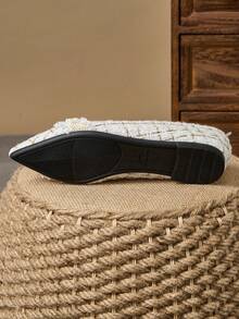 WHDXY Women's Pointed Toe Flat Shoes, French Low Vamp Party Style With Pearl Decor, Soft Sole Work Shoes, Fairy Style Slip-On Flat Shoes, Furry Casual Cardigan - Khaki - View 8