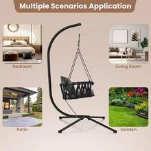 2025-NEW RELAX4LIFE Hanging Chair  Stand, Garden Patio Swing Chair  Cushions And Woven Backrt, Indoor Outdoor Hammock Chair For Backyard, Balcony, Living RoomParentGray + Black - Bildfarbe - View 4