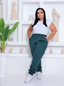 Women's Plus Size Sweatpants - 綠色 - 查看 1