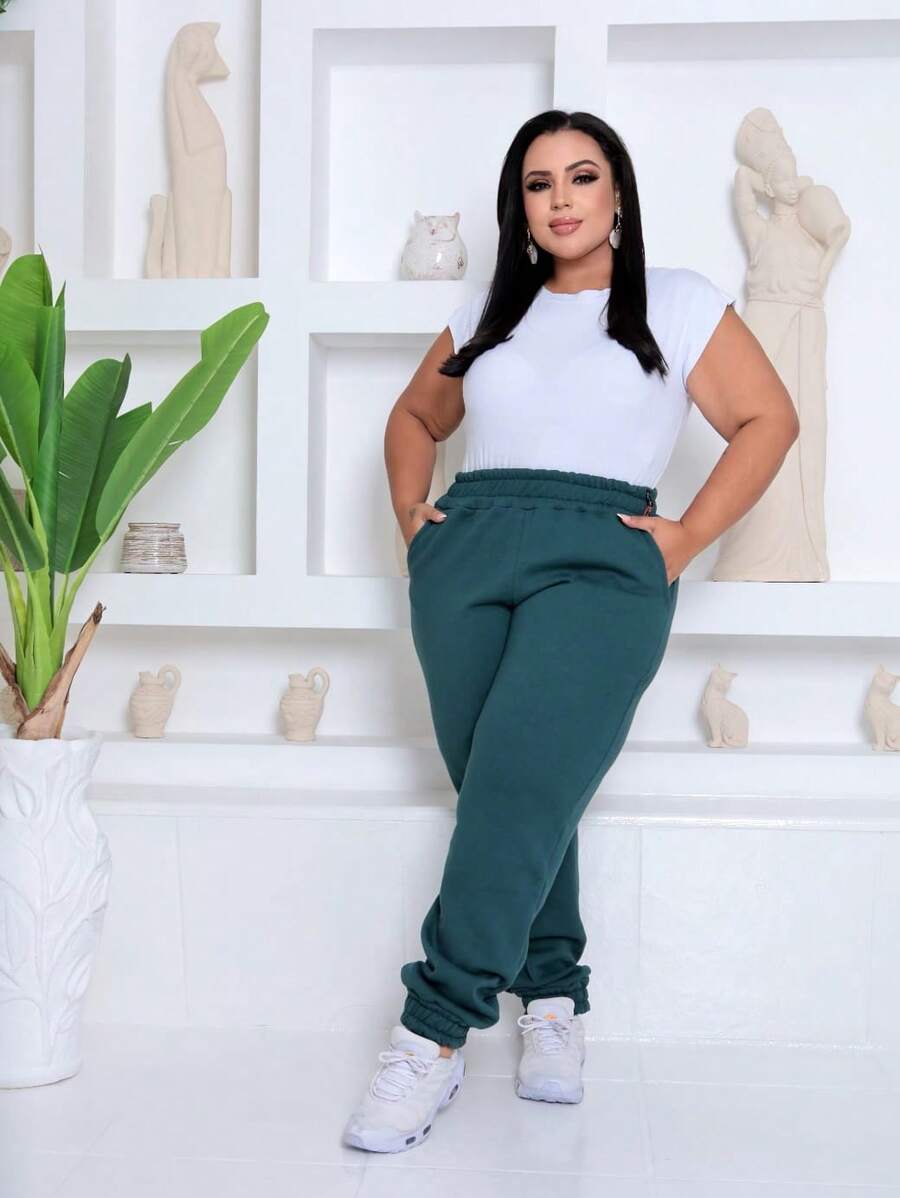 Women's Plus Size Sweatpants - 綠色 - 查看 1