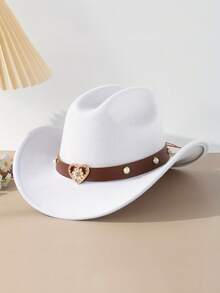 1 件心形雪花设计水钻镶嵌铜珠编织带西部优雅牛仔帽 - 涤纶、轻质、编织面料、西部牛仔帽 - 母亲节礼物