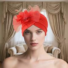 1pc Women's Elegant Pleated Solid Color Headband Cap, Fashion European & American Style With Mesh Floral Feather Decoration, Suitable For Tea Party, Cocktail Party And Wedding - Multicolor - View 18