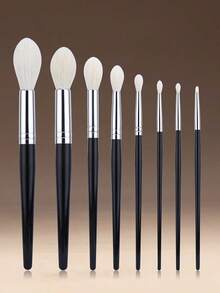 8支装100%山羊毛高光刷眼影晕染刷轮廓高光塑形化妆刷锥形美妆工具，粉底刷，遮瑕刷，腮红刷，修容刷，腮红刷，古铜粉刷，散粉刷，粉底刷，腮红刷 - 黑色 - 查看 5