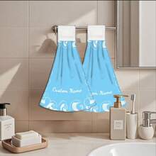 مجموعة منشفة مطبخ وقطعة قماش غسيل مخصصة باسم على خلفية زرقاء ذات نمط موجي، ديكور منزلي، منشفة يد للحمام، اكسسوارات، ديكور شقة، هدية ضرورية لتدشين المنزل الجديد للنساء، الأم، الجدة، الزوجة، ديكور حمام، ديكور خريفي، أساسيات الشاطئ، عودة إلى المدرسة، منشفة استحمام لصالون التجميل، الفندق، الرياضة، أساسيات المنزل، منشفة، العناية بالبشرة - أزرق سماوي - مشاهدة 7