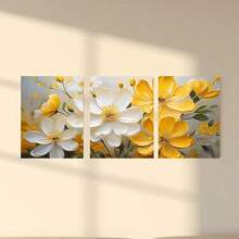 1 件/3 件带框现代黄白花卉帆布画，适合客厅，现代帆布海报，适合卧室和客厅装饰画，带框可选 - 多色 - 查看 11