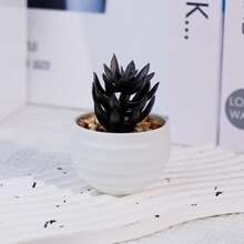 1 件黑色迷你人造盆栽植物配白色花盆，多功能家居桌面装饰，适合万圣节、圣诞节、世界地球日、伊斯兰新年 - 无需电池 - 白色花盆 - 查看 10