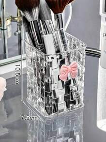 1 pièce Boîte de rangement de bureau transparente avec nœud papillon rose décoratif, porte-stylo et étui de rangement, idéale pour les fournitures de retour à l'école, le bureau, le dortoir, le maquillage, les soins de la peau et les essentiels de bureau