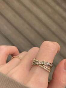 1 pièce Bague ouverte géométrique asymétrique en zircone micro-pavée de luxe à la mode, design élégant convenant pour un usage quotidien pour femmes