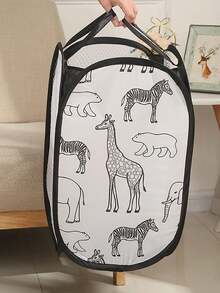 1pc Giraffe Design Laundry Basket, Home Dirty Clothes Storage Basket, Bathroom Cartoon Dirty Clothes Organizer - White - View 1