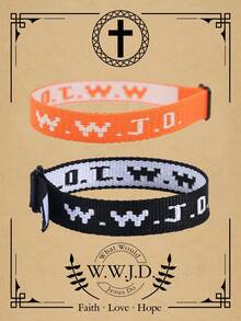 2条 Wwjd 字母提花针织手链，耶稣会怎么做？手绳保护祈祷手链，励志基督教饰品，适合青少年男孩女孩佩戴。