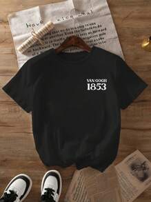 Blusa de verano informal con camiseta tributo a la pintura "La noche estrellada" de Van Gogh y estampado de números 1853, blusa de primavera y verano cómoda, de cuello redondo y mangas cortas, camiseta gráfica para mujeres