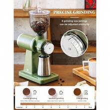 Huanyu Electric Coffee Bean Grinder 250G Commercial&Home Milling Grinding Machine 200W Automatic Burr Grinder Professional Miller 8 Fine - Coarse Grind Size Settings (Green) - Green - View 2