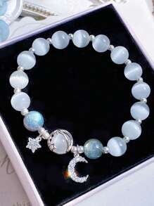 1 Stück Einfaches und modisches süßes Mädchenarmband mit Stern- und Mond Kristallperlen